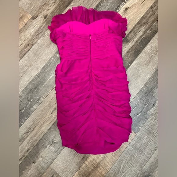 Marchesa Strapless Fuchsia silk mini cocktail Dress Sz S great condition - Picture 3 of 8